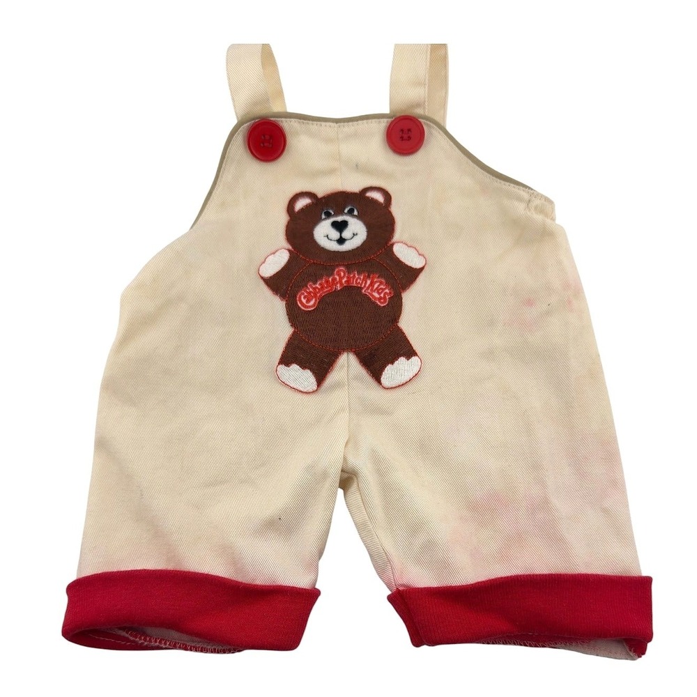 Vintage Cabbage Patch Kids Teddy Bear Overalls Doll Clothes Cream Red 80s CPK
